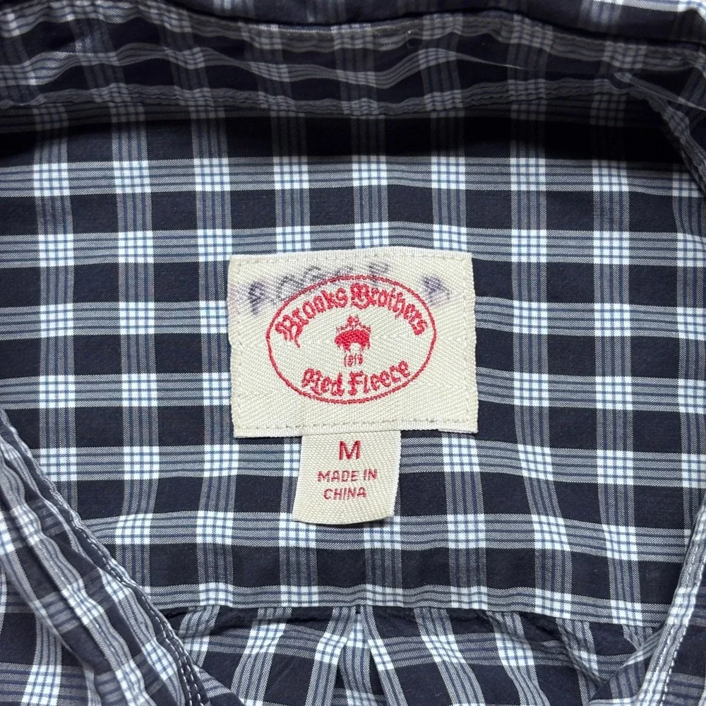 Brooks Brothers Red Fleece Mens Medium Blue Check Button Down Shirt
